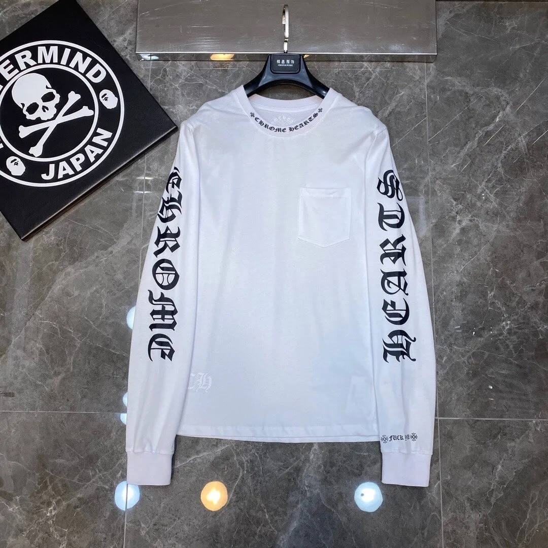P160 Chrome Hearts long T series, synchronized with counters, letter neckline with floral arms ⭐ long-sleeved T-shirt, same style as celebrities ❤ Special customized version 1:1 high weight fabric 🌈 Recommended colors: white black 🌈 Size: S, M, L, XL